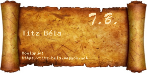 Titz Béla névjegykártya